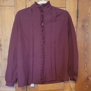 Vintage Plum Ruffle Front Blouse
